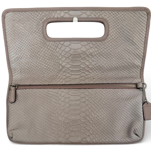Coach Blush Python Embossed Leather Fold Over Clutch 11x6